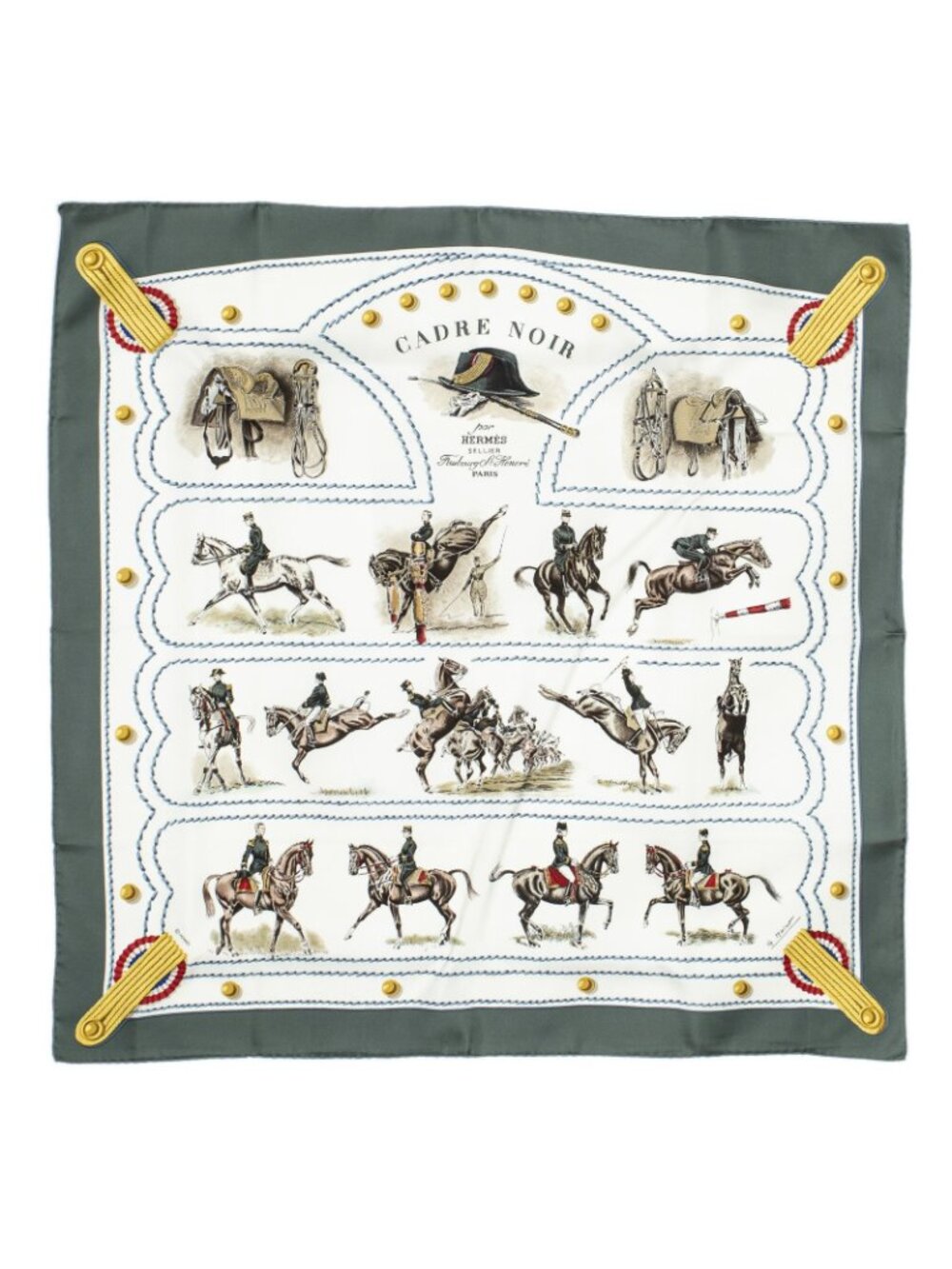 Hermes Scarf Ivory Green Brown Silk - Picture 2 of 5